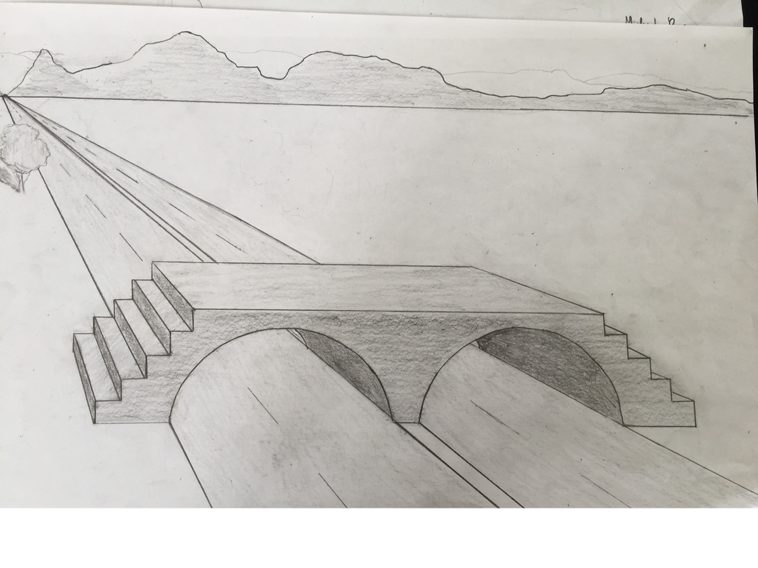 one point perspective bridge drawing